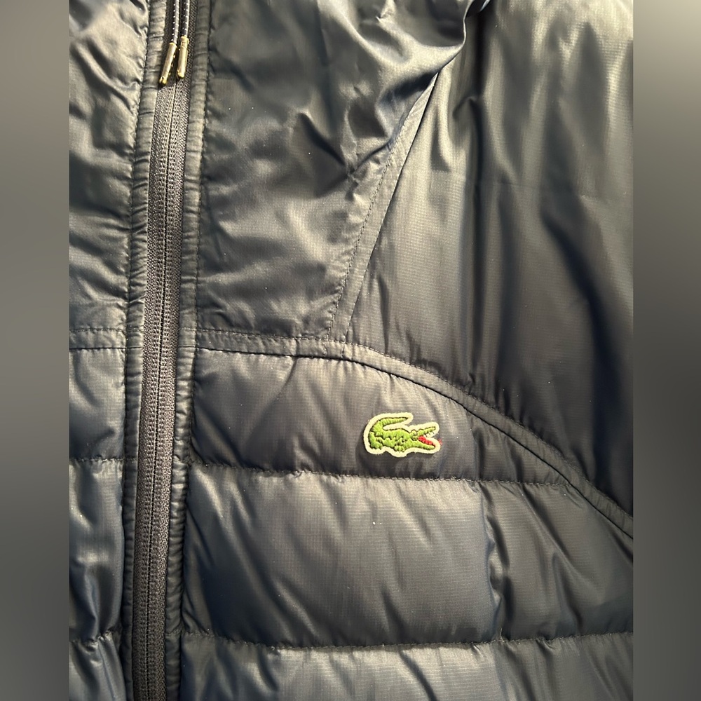Lacoste hooded puffer jacket, XXL in blue.